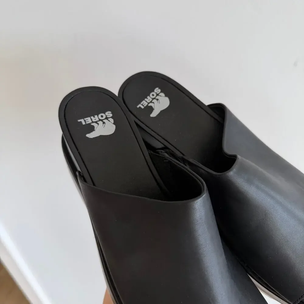 Sorel Joanie IV Slide Leather Open-Toe Wedge Sandals Black 10